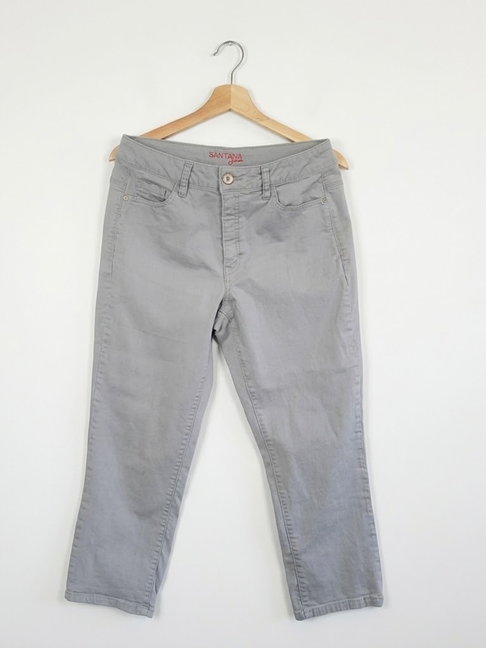 SANTANA Women's Light Gray Cropped Straight-Leg Jeans Sz 12 Stretch Casual